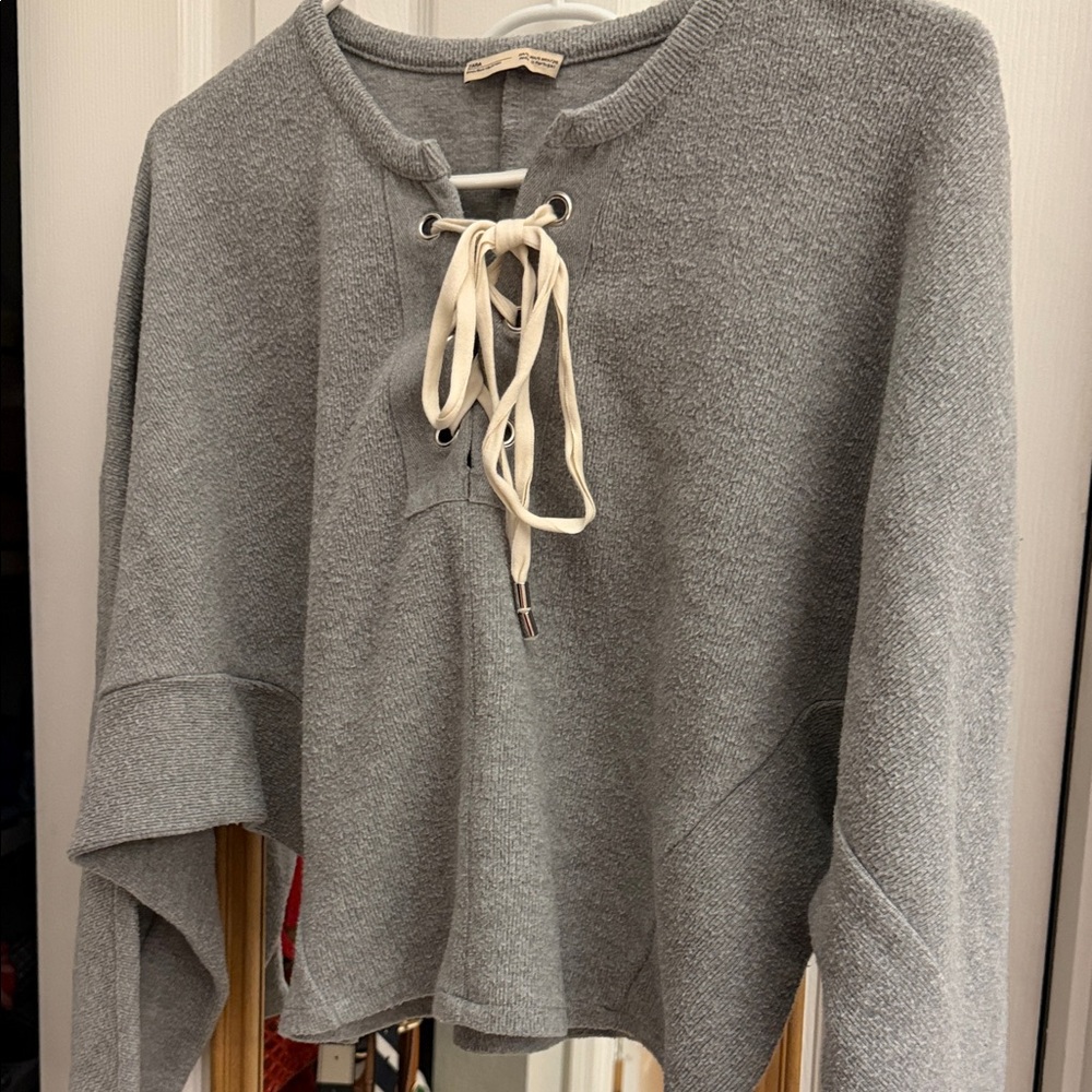Zara Gray Lace-Up Sweatshirt -/:;